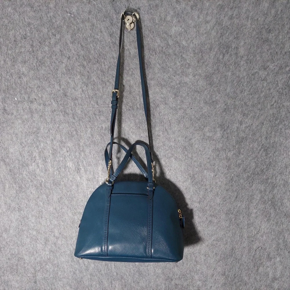 Coach Leather Satchel Crossbody Bag Dark Teal‎ Gold Hardware Top Handle